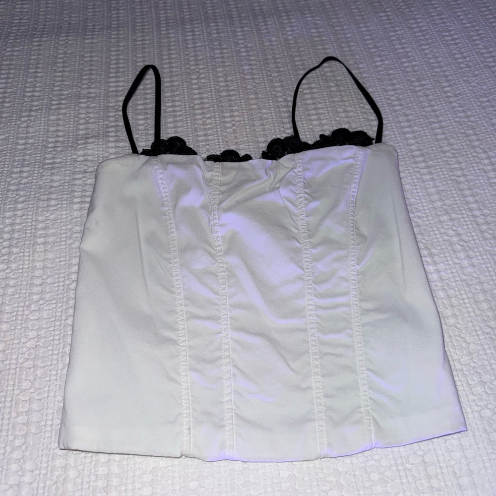 ZARA White Corset-Style Lace Trim Cami Top | Size S